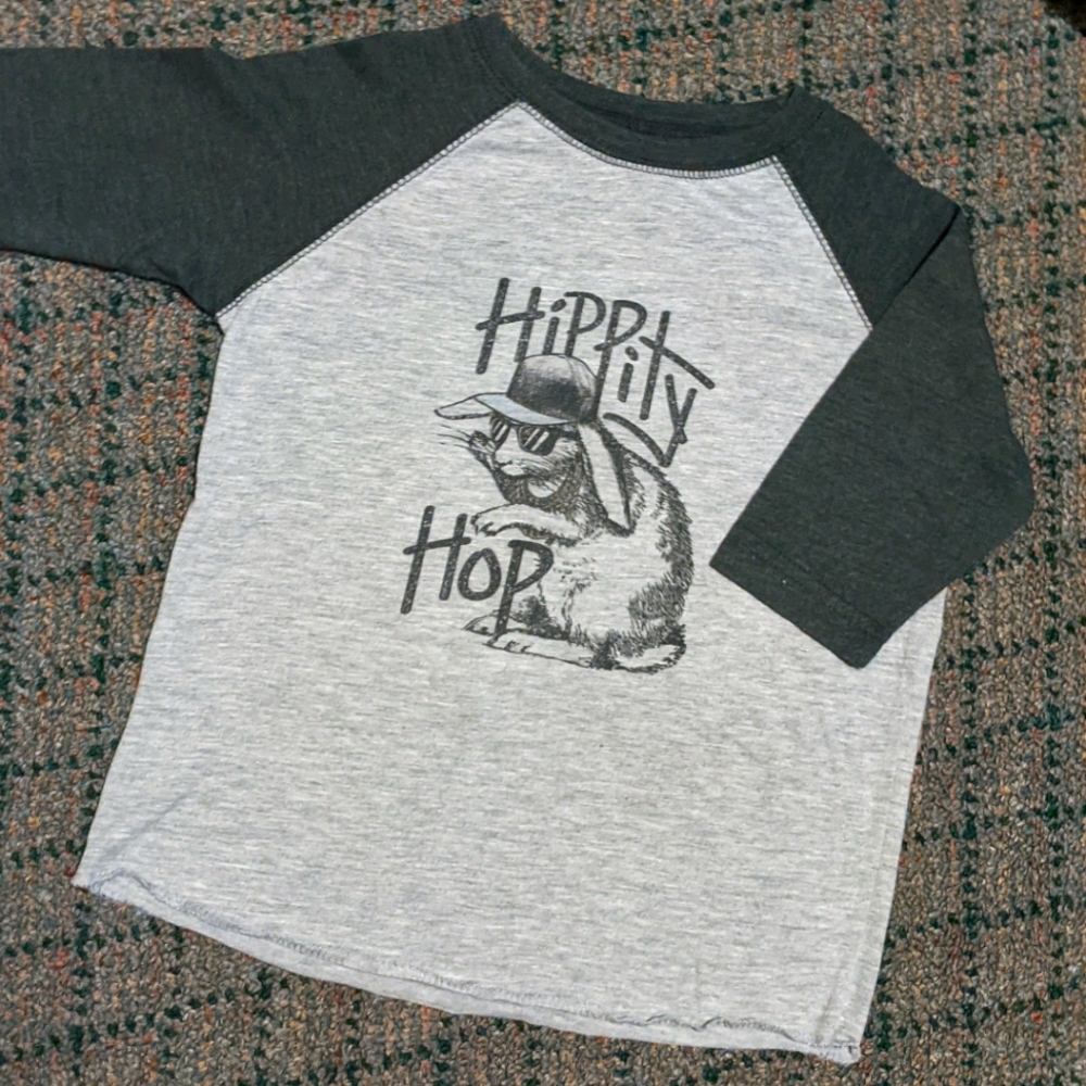 Kids Reglan T 3/4 sleeve used 4-5T "Hippity Hop"
